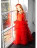 Red Tulle Long Tiered Flower Girl Dress